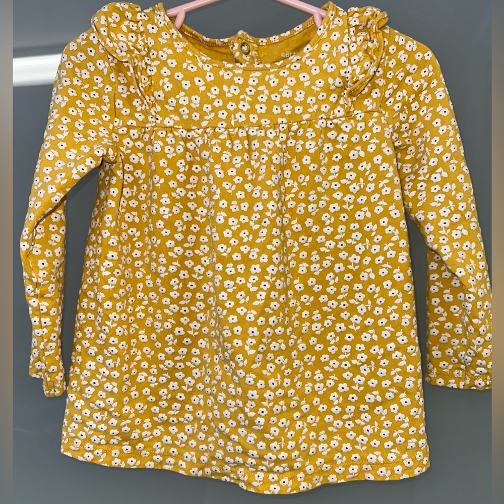 Carter’s - Yellow Floral Shirt Top - Girls size 3T - Snaps, long sleeve, GUC